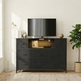 thumbnail image 4 of edx TV Stand with 8 Fabric Drawers, Open Shelves & LED & Power Outlets for Bedroom, Living Room, Entryway, Wood Top, Black, 4 of 8