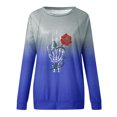 thumbnail image 3 of Tops de Mujer Blusas de Manga Larga Redondo Casual Rose Skull Print Gradient Raglan Camiseta Top Odeerbi ODB186815, 3 of 4