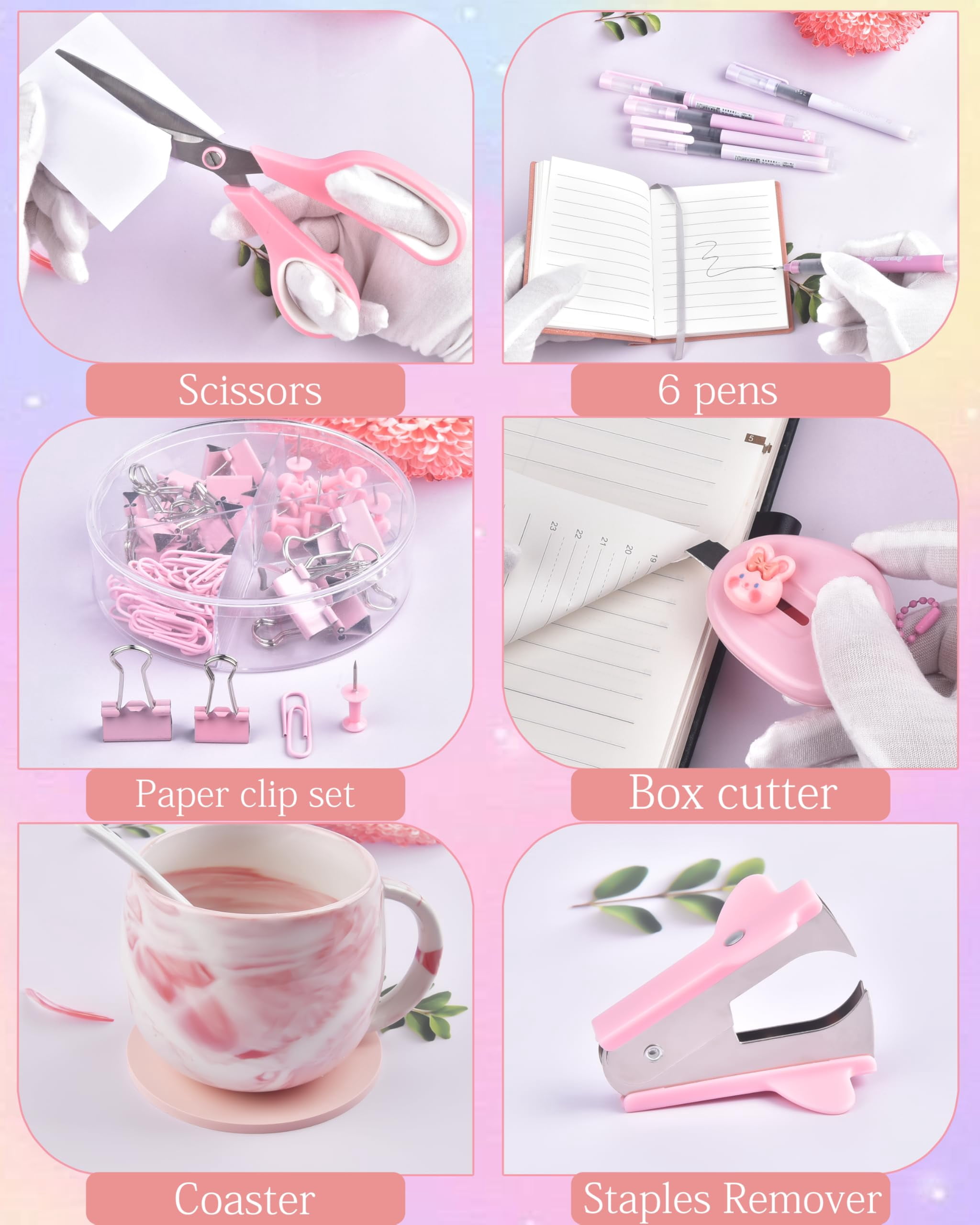 Pink Desk Accessories And Organizers With Organizer 360°rotating Pen Holder Stapler A Lot Of Office Supplies Beautifully Presented In Gift Box