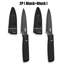 2 Pack Paring Knife with Safety Sheath, Fruit Knife with 4 inch Stainless Steel Blade, Nonstick Silicone Coated Knife for Kitchen, Fruits, and Vegetables (Black & Black)