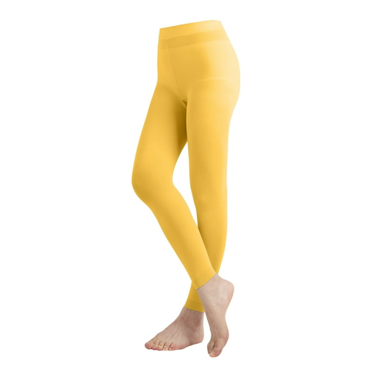 EMEM Apparel Women s Ladies Solid Colored Seamless Opaque Dance Ballet Costume Full Length Microfiber Footless Tights Leggings Stockings Gold Yellow C