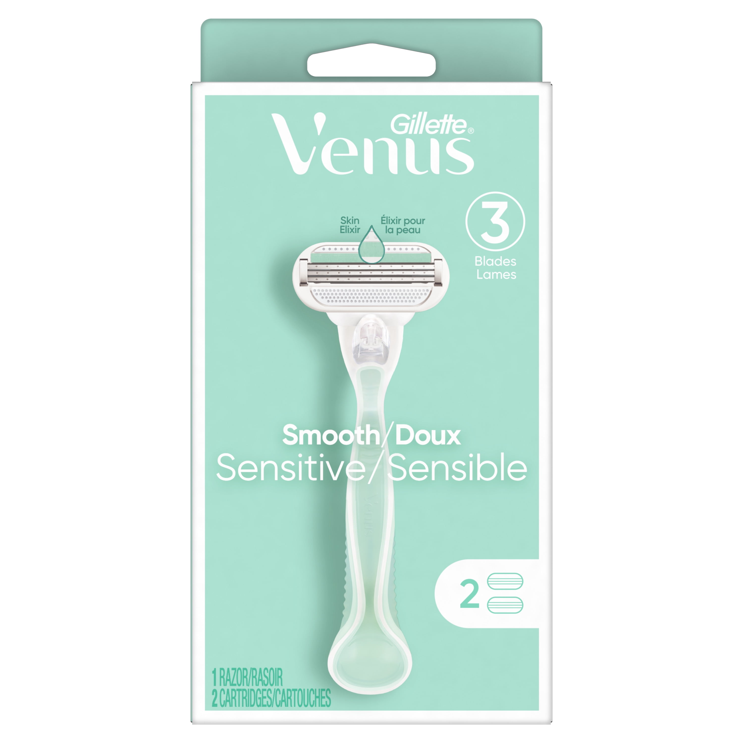 Gillette Venus Smooth Sensitive Womens Razor Handle, 2 Blade Refills