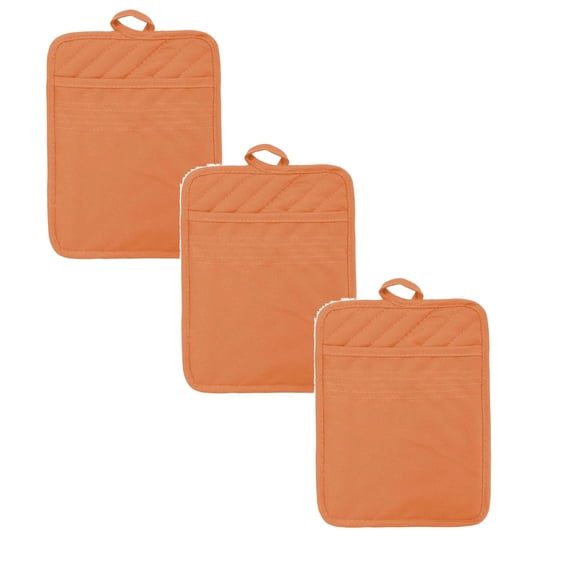Goowood Pot Holders For Kitchen 3 Pcs Orange Cotton Hot Pads With Pocket 7x9 Inch Heat Resistant Potholders For Cooking Baking