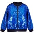 thumbnail image 2 of OGLCCG Girls Sequin Jacket Sparkly Glitter Bomber Jacket Kids Fashion Zipper Bright Colors Coat Long Sleeve Jackets,Size 2,Blue, 2 of 5