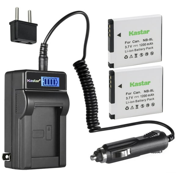 Kastar 2-Pack NB-8L Battery and LCD AC Charger Compatible with Canon NB-8L NB8L, NB-8LH NB8LH Battery, Canon CB-2LA, CB-2LAE Charger, Canon PowerShot A2200 A3000 A3100 A3150 A3200 A3300 Digital Camera