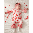 thumbnail image 4 of BemeyourBBs Newborn Baby Girl Valentine Day Outfits Rose Heart Romper Ruffle Long Sleeve Jumpsuit with Headband Flare Pants Spring Clothes, 4 of 9