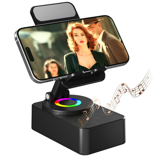 Wireless Bluetooth 5.3 Speaker with Phone Stand, 3D Stereo Sound, LED Light, Anti-Slip Silicone Base, USB Music Playback, High-Capacity Battery (8-10H Playtime), Type-C Charging, Portable for Home &