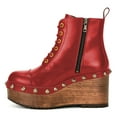 thumbnail image 2 of YDN Women's Round Toe Side Zip Ankle Boots Studded Wedge Mid Heels Lace Up Platform Booties Work Daily Event Shoes Size 9.5 Red, 2 of 4