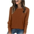thumbnail image 2 of Fanxing Women Tops Long Sleeve Lightweight Jacquard Sleeve Knit Shirts Soft Crew Neck Underwear Blouse Basic Swaetshirts Coffee M, 2 of 8