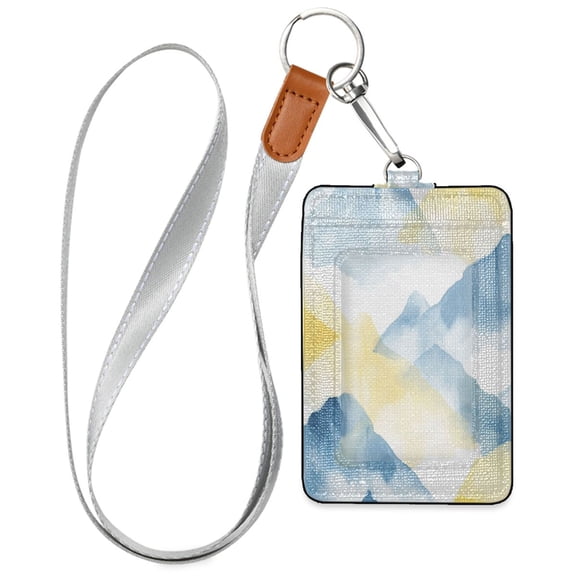 PU Leather ID Badge Holder Stylish Badge Holders with Lanyard (4.3x2.8x0.3in) for Cards & Credentials Light Blue and Yellow Mountain