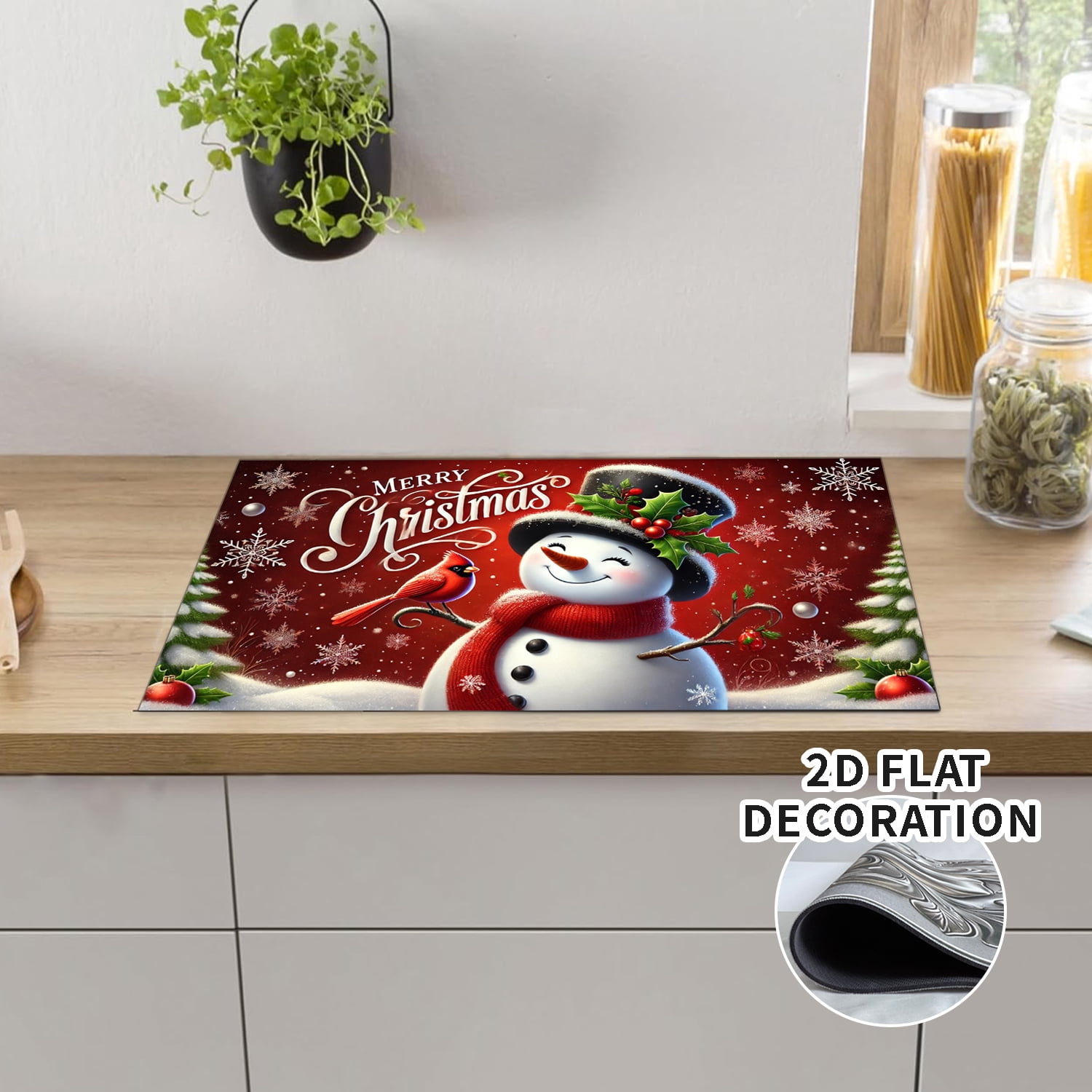 Christmas Snowmen Stove Cover Let It Snow Winter Stove Top Cover for Kitchen Decor Red Electric Stove Pad Xmas Party Non-Stick Gas Burners Covers Washable 28x20 inch, 1Pc