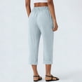 thumbnail image 4 of Cropped Pants Womens Petite Linen Pant 2026 Lightweight Elastic Waist Wide Leg Mid Calf Length Summer Beach Dress Capris Blue L, 4 of 6