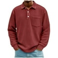 thumbnail image 3 of BiZtdJrK Mens Long Sleeve Button Down Polos Shirts Loose Fit Business Casual Tops Solid Color Corduroy Pullover Sweatshirts with Pocket, Red, XXL, 3 of 8
