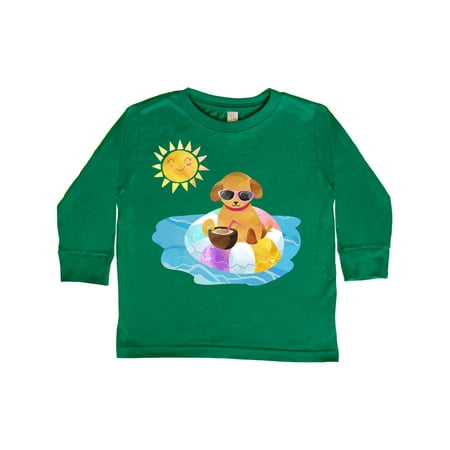 

Inktastic Summer Puppy in Float with Drink Gift Toddler Boy or Toddler Girl Long Sleeve T-Shirt