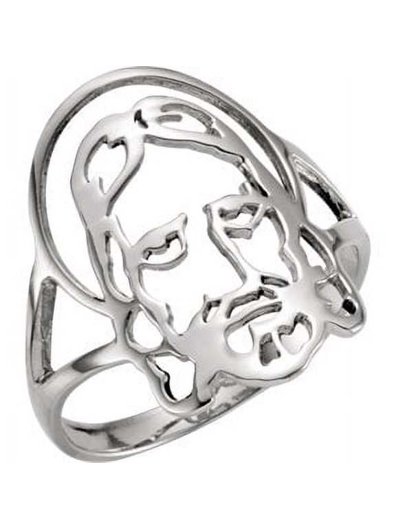 925 Stamped Sterling Silver Men's Polished Face Of Jesus Chastity Ring Size 10