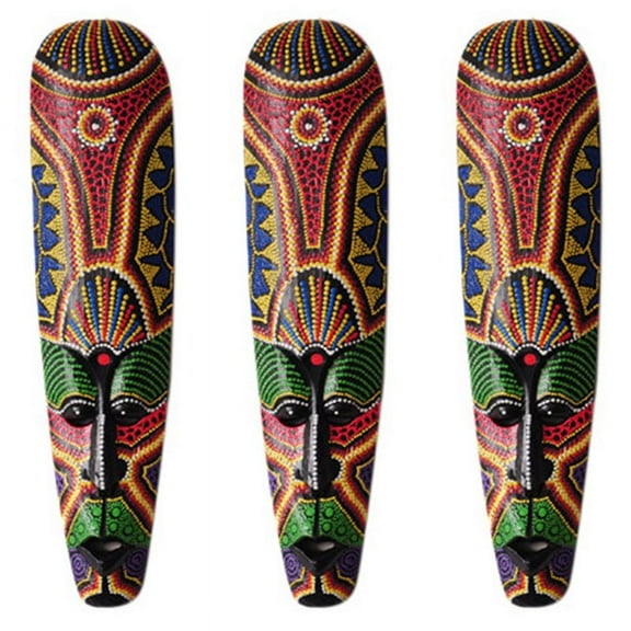 3X Wooden Mask Wall Hanging Solid Wood Carving Painted Wall Decor Home Decorations African Mask Crafts A