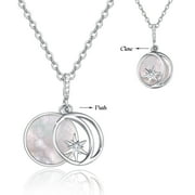 CUOKA MIRACLE Moon and Star Necklace 925 Sterling Silver with Cubic Zircon Slidable Necklace of Pearl Pendant Jewelry Birthday Mother's Gift for Women Girls Mom Wife