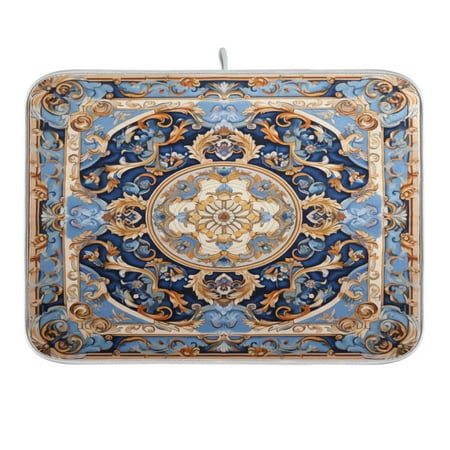 

Dish Drying Mat Kitchen Counter Elegant Luxurious Mandala Dishes Drainer Pad Absorbent Microfiber Reversible 16 x18