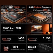 15.6 Inch Gaming Laptop Computer, AMD Ryzen 7 5825U, 16GB DDR4 , 512GB SSD, Win 11 Pro, Fingerprint & Backlit KB