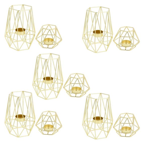 Set of 10 Gold Geometric Metal Tealight Candle Holders for Living Room & Bathroom Decorations - Centerpieces