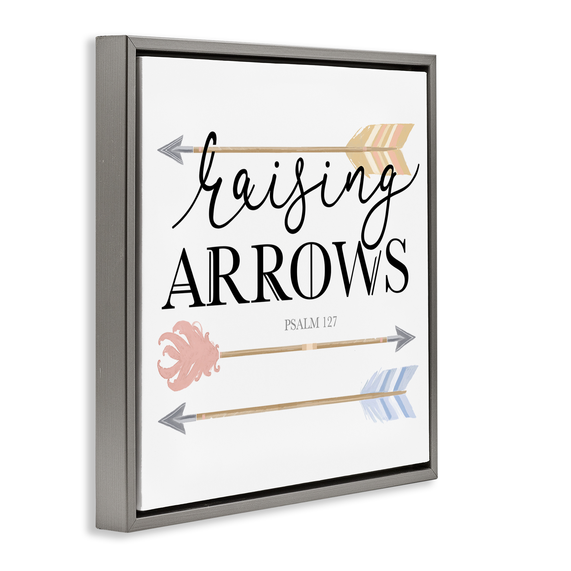 Stupell Industries Spiritual Raising Arrows Religious & Spiritual Painting Gray Floater Framed Canvas Art Print Wall Art, 25 x 25