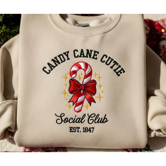 Embroidered Christmas Sweatshirt: Candy Cane Cutie Crewneck