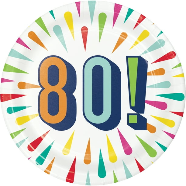 Birthday Burst 80th Round Paper Dessert Plates 24 Count for 24 Guests