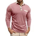 thumbnail image 2 of Men Polo Shirt Long Sleeve Button Down Tees Shirt Loose Fit Pink Men T Shirts, 2 of 6