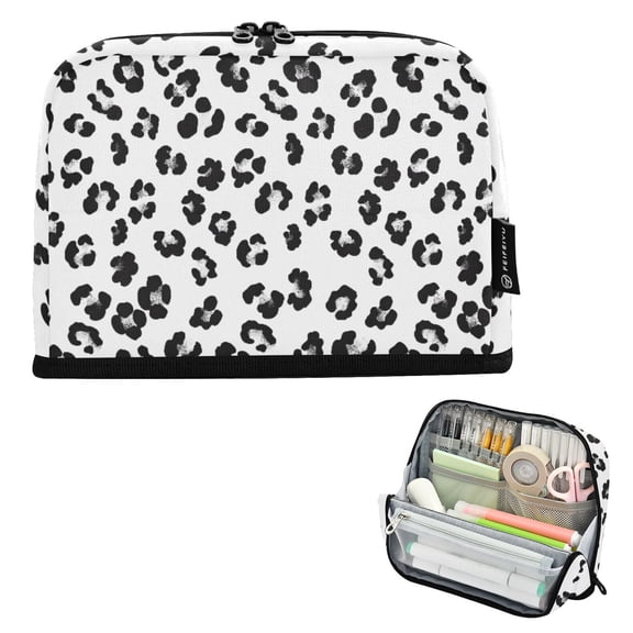 ALAZA Leopard Pattern White Pencil Case Pen Pouch Bag Large Capacity Organizer