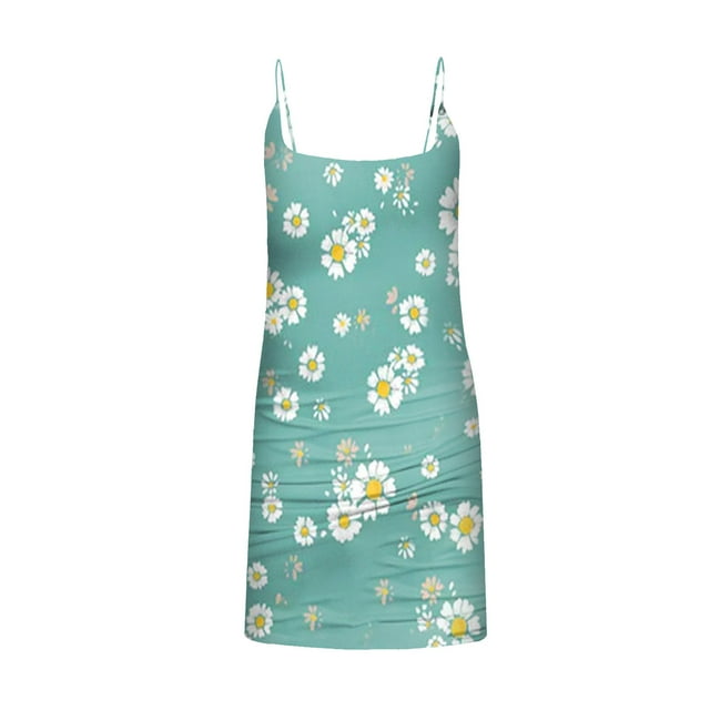 Cameland Robe à Bretelles Imprimée pour Femmes, Col Rond, Bleu Clair TG
