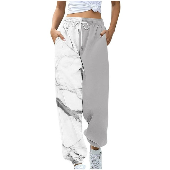 2024 Fashion Print Patchwork Color Sweatpants for Women Elastic Waist Drawstring Pants Causal Loose Outdoor Trousers