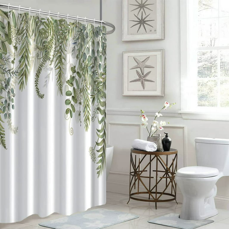Eucalyptus Shower Curtain, Spring Green Plant Leaves Shower Curtain Set for  Bathroom Waterproof Fabric Watercolor Botanical on The Top Bathroom Decor  with Hooks, 72x72 Inch 