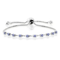 Gem Stone King 925 Sterling Silver Blue Tanzanite Adjustable Bracelet for Women (0.80 Cttw, Round 2.5MM, Gemstone December Birthstone, Fits up To 9 inch Wrist)