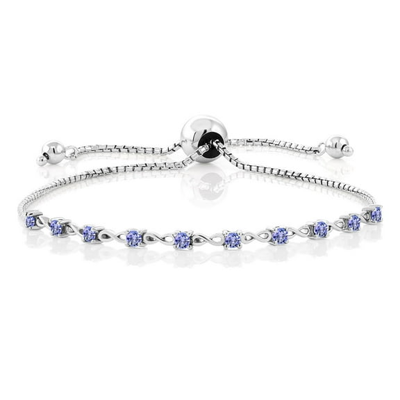 Gem Stone King 925 Sterling Silver Blue Tanzanite Adjustable Bracelet for Women (0.80 Cttw, Round 2.5MM, Gemstone December Birthstone, Fits up To 9 inch Wrist)