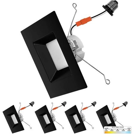 

MANXING | 4 Pack | Black 6 Inch LED Ceiling Light Square Retrofit Can Light 14W 1100 Lumens 5CCT 2700K | 3000K | 3500K | 4000K | 5000K Selectable Dimmable ETL ES JA8 T24 Compliant Wet & IC Rated