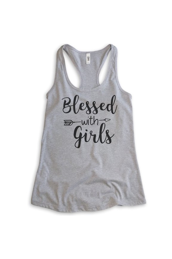 Blessed With Girls Tank Top, Ladies Racerback Tank Top, Girl Mom Tank, Mom Tank, Heather Gray, Medium