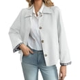 thumbnail image 3 of Plaid Patchwork Women Long Sleeve Lapel Single Breasted Jacket Trench Coat, 3 of 6