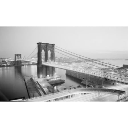 USA New York State New York City Night view of Brooklyn Bridge with Brooklyn in background from Manhattan side Canvas Art -  (18 x (Best View Of Brooklyn Bridge At Night)