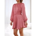 thumbnail image 5 of Cenuakty Women Spring Casual A-line Dress Solid Color Round Neck Long Lantern Sleeve Dress Fashion Back Tie-Up Mini Dress, 5 of 7