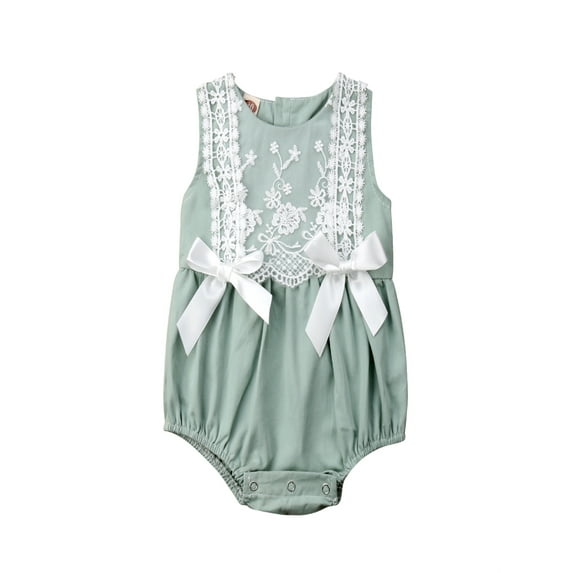 Gureui Newborn Baby Girl Sleeveless Jumpsuit Delicate Lace Flowers Bow Snap Closure Bodysuit Outfits