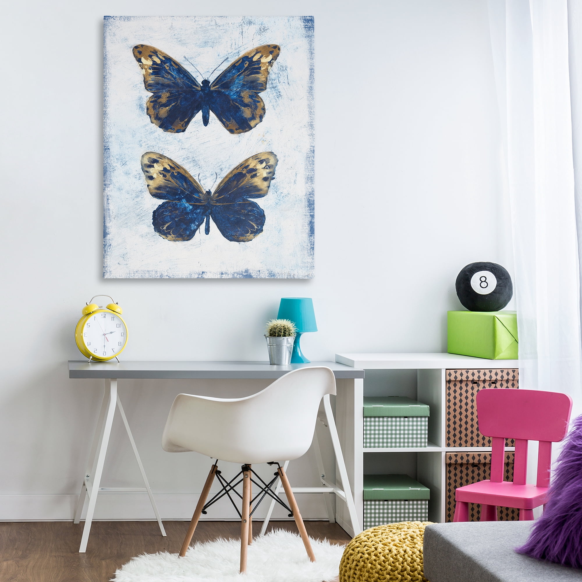 Stupell Industries Gold & Blue Butterfly Animals Painting Wrapped Canvas Art Print Wall Art, 36 x 48