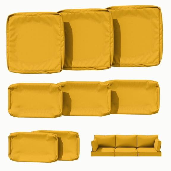 Kimunuk 8 Pcs Outdoor Cushion Covers for Patio Furniture, Washable Outdoor Cushion Slipcovers Replacement with Zipper for 3 Seat Rattan Sofa, Yellow