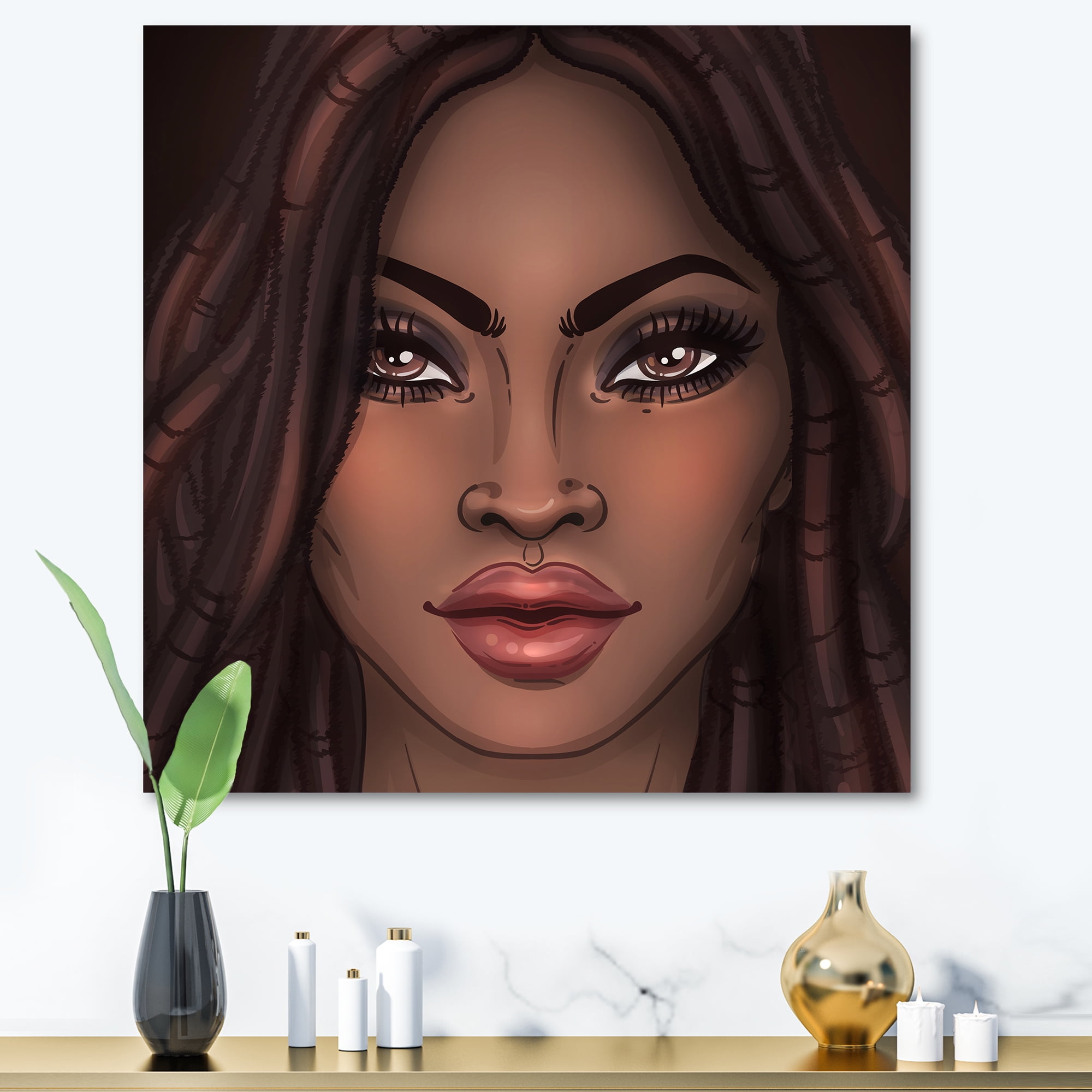 Portrait of Afro American Woman I 30 in x 30 in Painting Canvas Art Print, by Designart