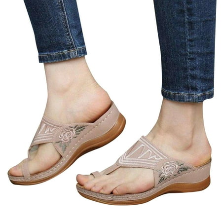 

Wedges Slippers For Women Summer Casual Wedge Sandals Shoes Casual Flip Flops Platforms Wedge Sandals 37 Pink