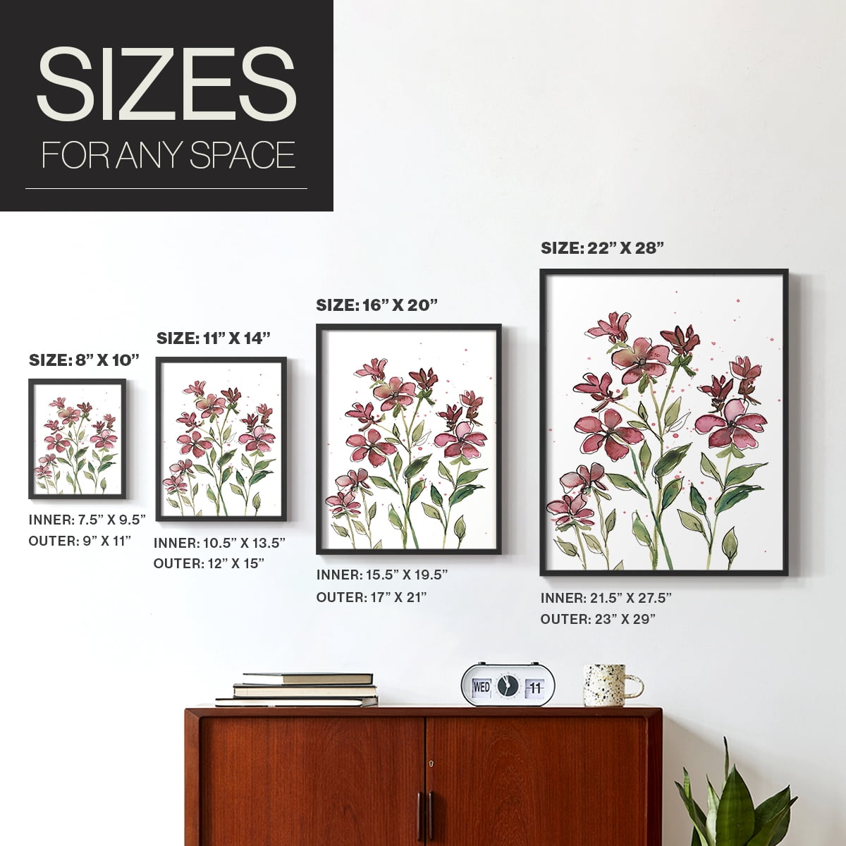 Watercolor Floral Stems II Framed Print in Black Solid Wood 16 x 20 Framed Print