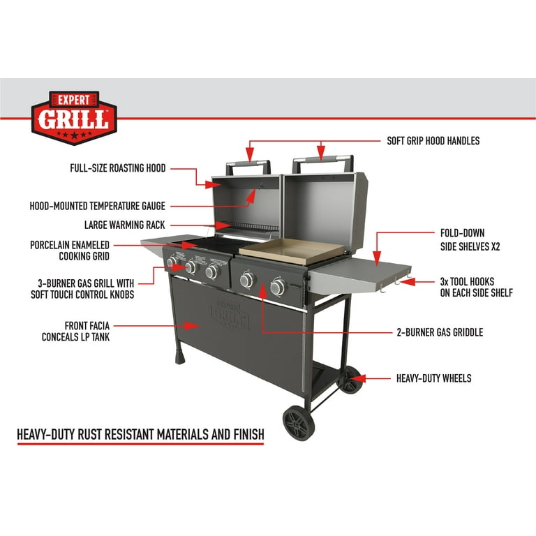 3-Burner Gas Grill and Griddle Combo Small Flat Top Grill Outdoor