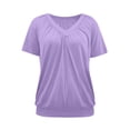 thumbnail image 4 of Fnooota Women's V Neck T-shirts, Pleated Front Casual Short Sleeve Fitted Hem Summer Tops Purple Size XL, 4 of 4