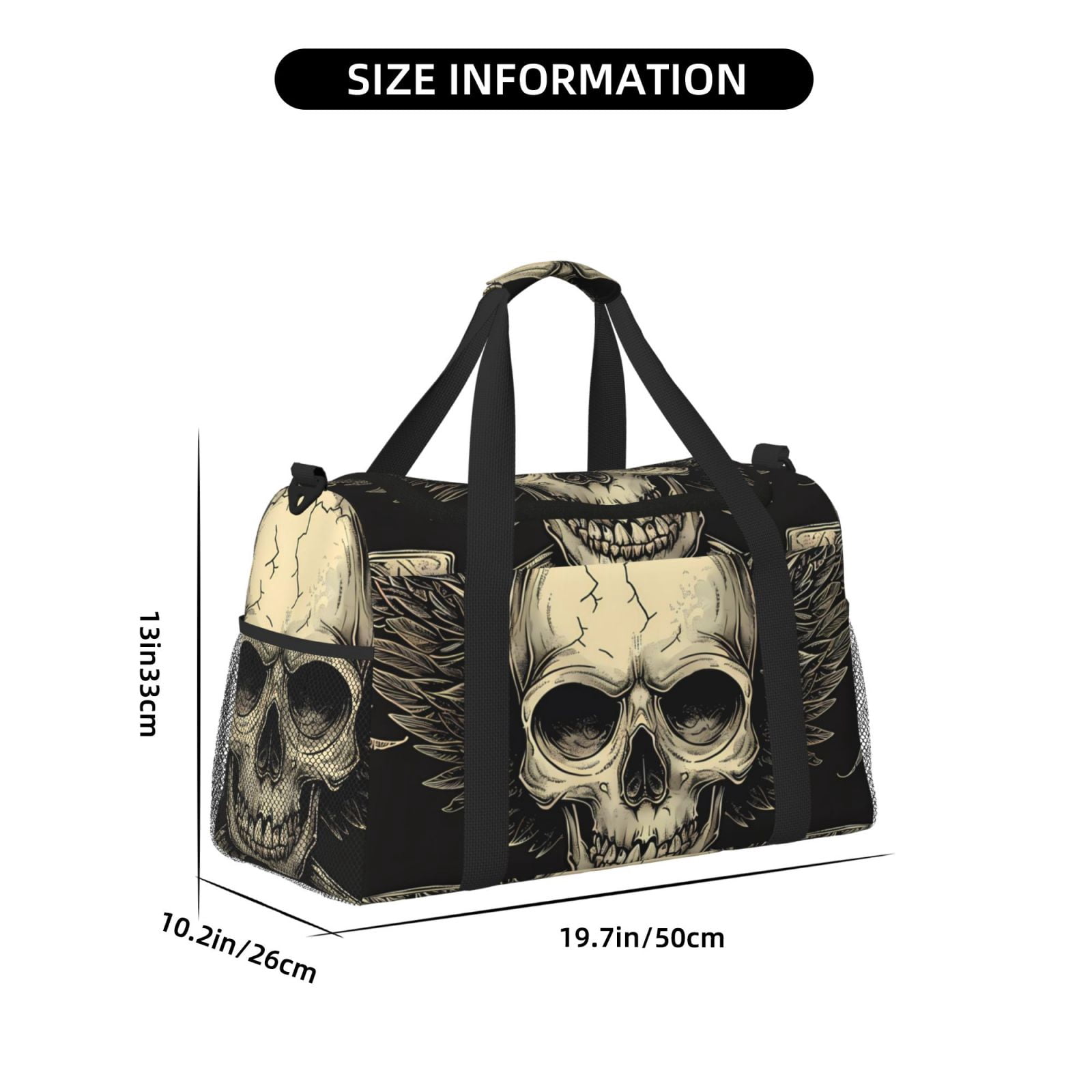 Fuzoiu Gothic Winged Skull Print Travel Duffle Bag,Carry On Tote Bags,Duffel Bag,Sport Gym Bag, Hospital Bag for Labor and Delivery, Overnight Bag,Luggage Bag