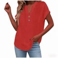 thumbnail image 2 of Cotton Linen Shirts for women Summer Tops Short Sleeve Button Lapel V Neck T-Shirts Casual Tunic Top Loose Comfy Loose Solid Work Plain Blouse Tees, 2 of 7