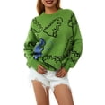 thumbnail image 1 of Liacowi Women Juniors Knitted Sweater Long Sleeve Dinosaur Print Pullover Retro Jumpers Tops Fall Loose Knitwear for Teen, 1 of 8